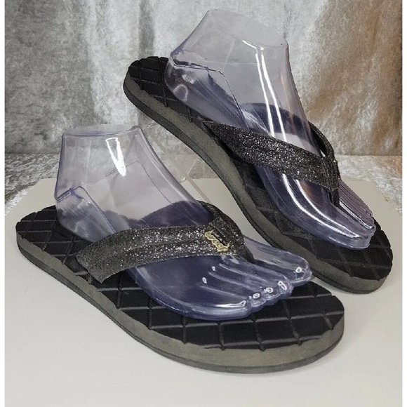 Reef Shoes Reef Womens Size M Dreams Ii Black Glitter Flip Flop